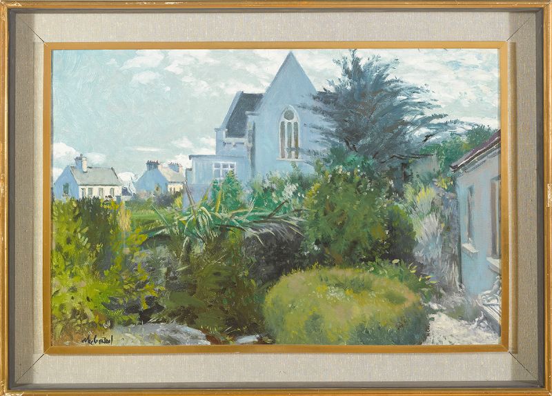 LANDSCAPE WITH CHURCH, ROUNDSTONE, 1962 by Maurice MacGonigal sold for 2,600 at Whyte's Auctions