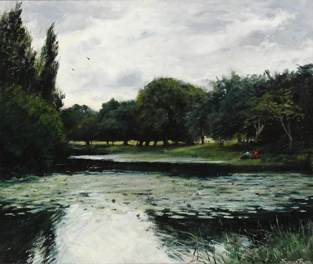 LAKE IN THE PHOENIX PARK, DUBLIN, 1970 by Thomas Ryan PPRHA (b.1929) at Whyte's Auctions