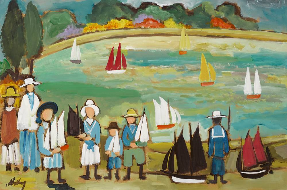 CHILDREN WITH SAILBOATS BY A POND by Markey Robinson (1918-1999) (1918-1999) at Whyte's Auctions