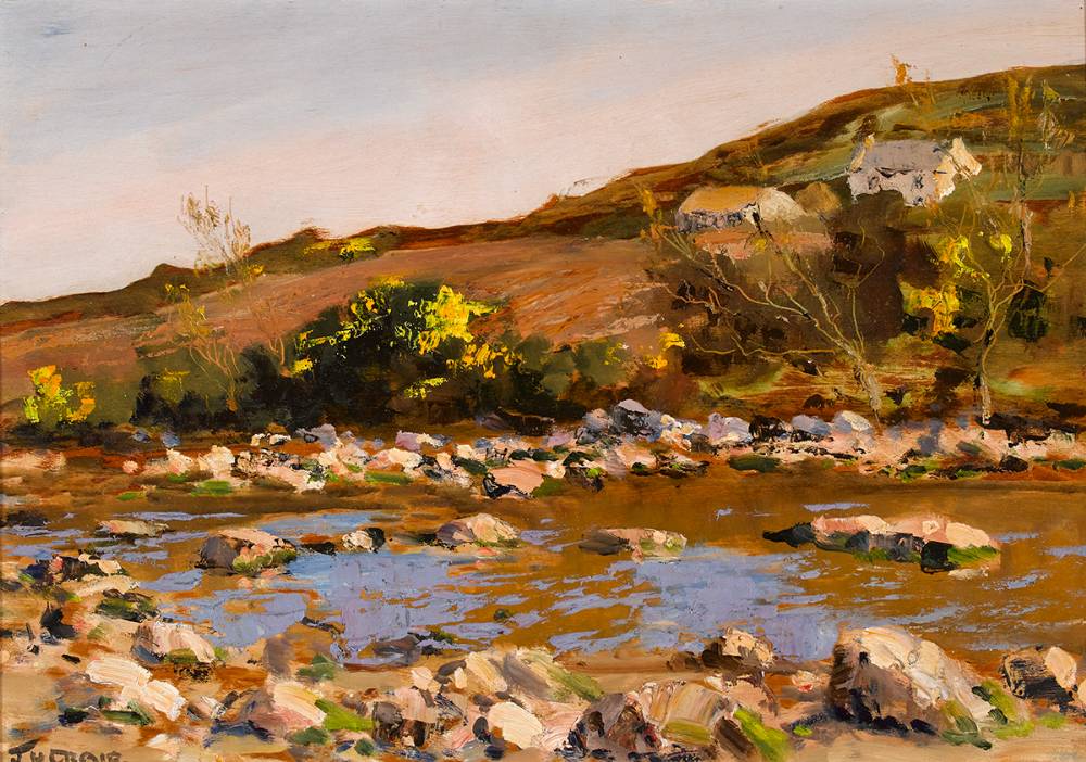 RIVER SCENE WITH COTTAGES AND GORSE by James Humbert Craig RHA RUA (1877-1944) at Whyte's Auctions