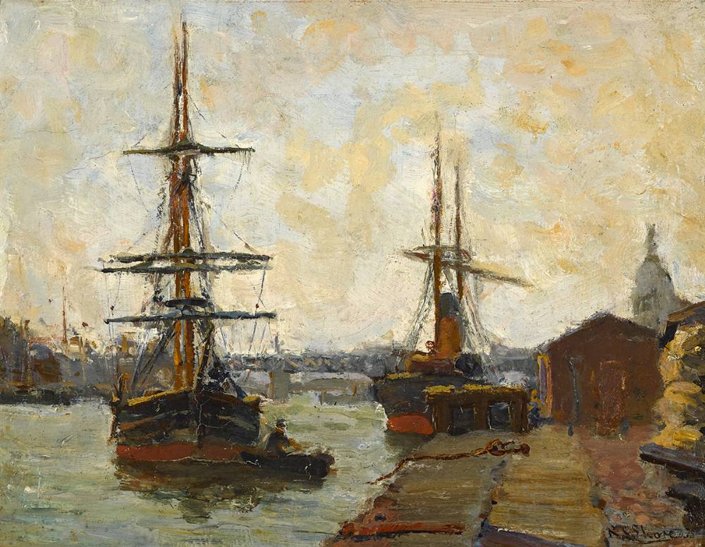 VESSELS ON THE RIVER LIFFEY, DUBLIN by Robert S. Shore RHA (1868-1931) at Whyte's Auctions