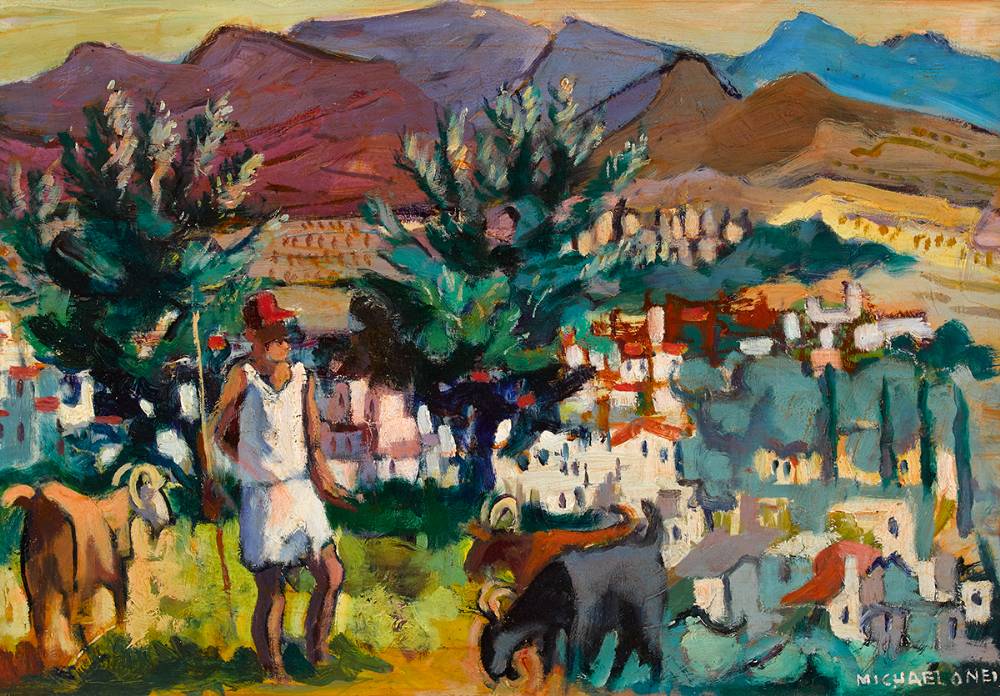 FIGURE WITH GOATS IN A MOUNTAINOUS LANDSCAPE by Michael O'Neill (b.1930) at Whyte's Auctions