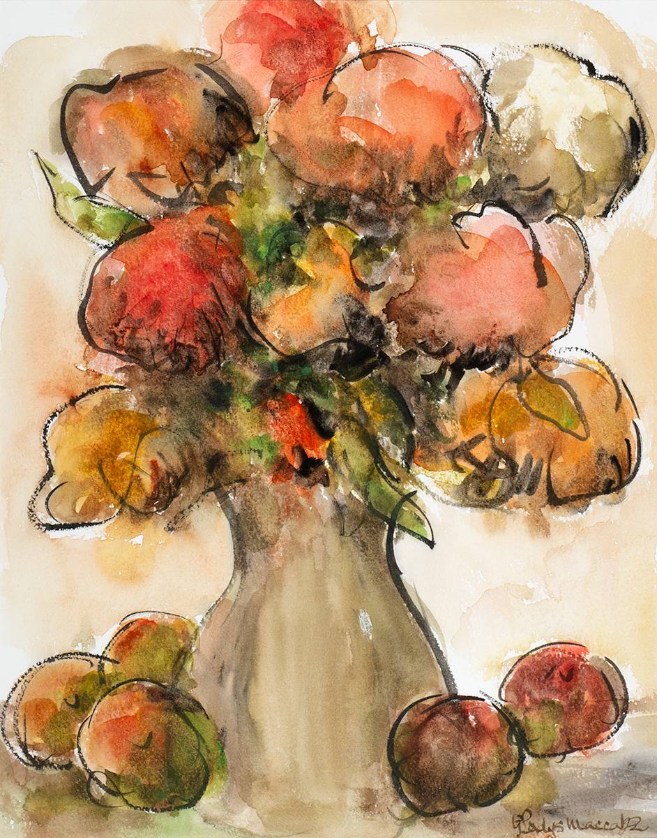 STILL LIFE WITH FLOWERS AND FRUIT by Gladys Maccabe MBE HRUA ROI FRSA (1918-2018) MBE HRUA ROI FRSA (1918-2018) at Whyte's Auctions