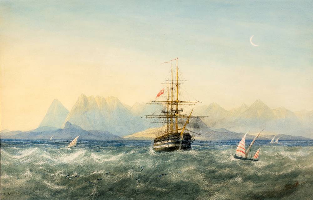 ROYAL NAVY TRANSITIONAL SAILING SHIP/STEAMER IN THE BLACK SEA by Andrew Nicholl RHA (1804-1886) RHA (1804-1886) at Whyte's Auctions