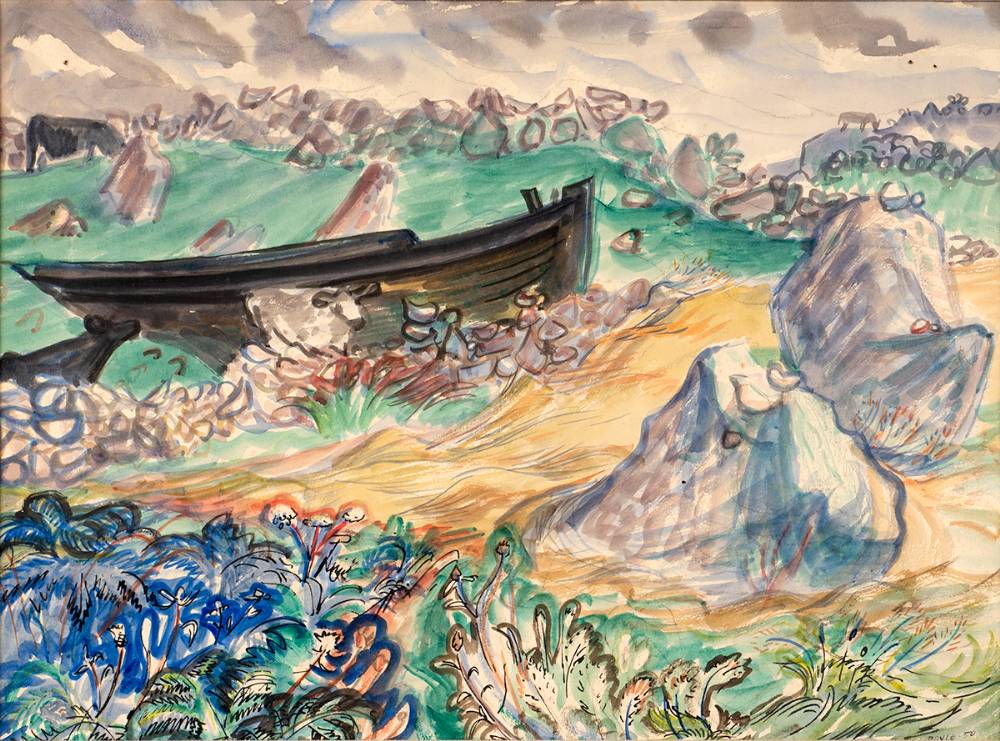 BEACH SCENE WITH BOAT, 1950 by Alicia Boyle RBA (1908-1997) RBA (1908-1997) at Whyte's Auctions
