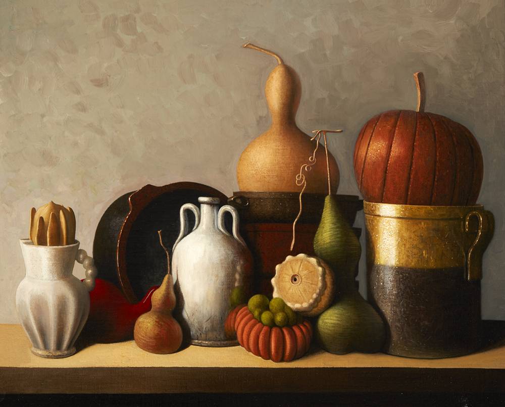 STILL LIFE WITH TERRACOTTA OBJECTS AND GOURDS, 2020 by Stuart Morle (b.1960) at Whyte's Auctions
