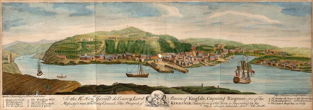 1750 coloured engraving of 'Kingsale'by Anthony Chearnley and Thomas Chambers, Dublin. at Whyte's Auctions
