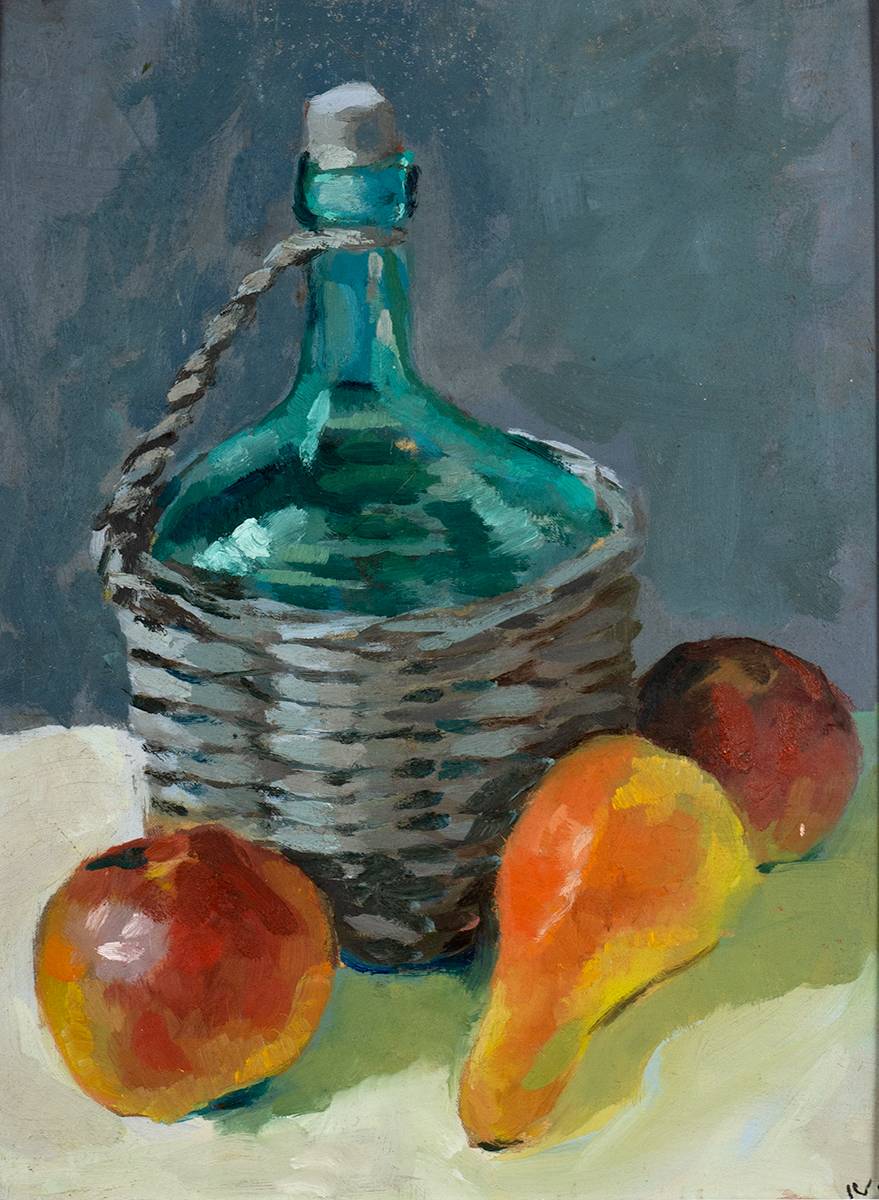 BASKET BOTTLE (GREEN BOTTLE AND FRUIT) by Nuala Stephenson (1921 - 2010) (1921 - 2010) at Whyte's Auctions