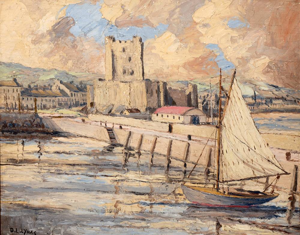 CARRICKFERGUS CASTLE, WITH VILLAGE AND HARBOUR, COUNTY ANTRIM by Dante Langtry Lynas RUA at Whyte's Auctions