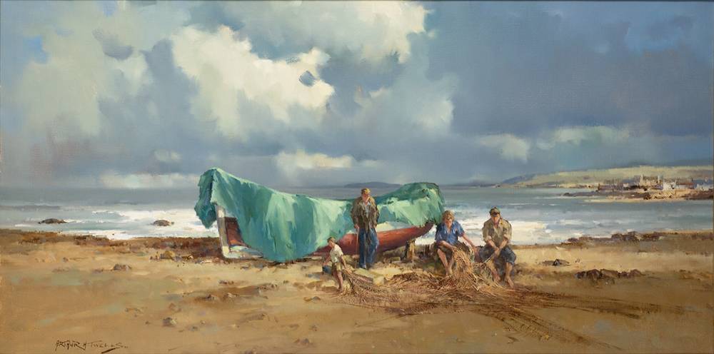 MENDING NETS, ROSSES COAST, COUNTY DONEGAL by Arthur H. Twells RUA (1921-1996) at Whyte's Auctions