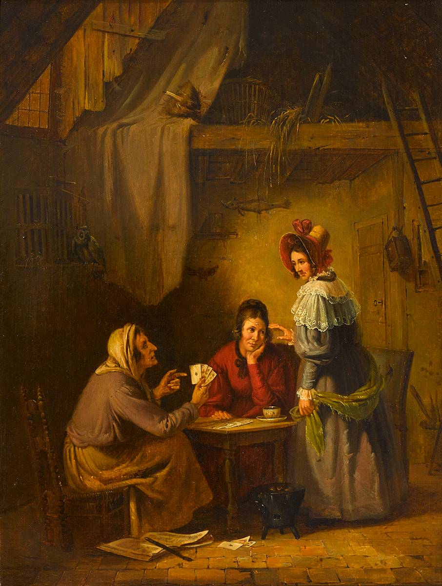 INTERIOR SCENE WITH FORTUNE TELLER by Henri de Braekeleer sold for �1,900 at Whyte's Auctions