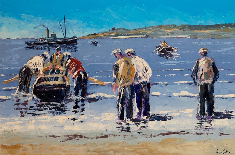 THE ARRIVAL OF THE STEAMER S.S. DUN AENGUS, INISHEER, COUNTY GALWAY by Ivan Sutton (b.1944) at Whyte's Auctions