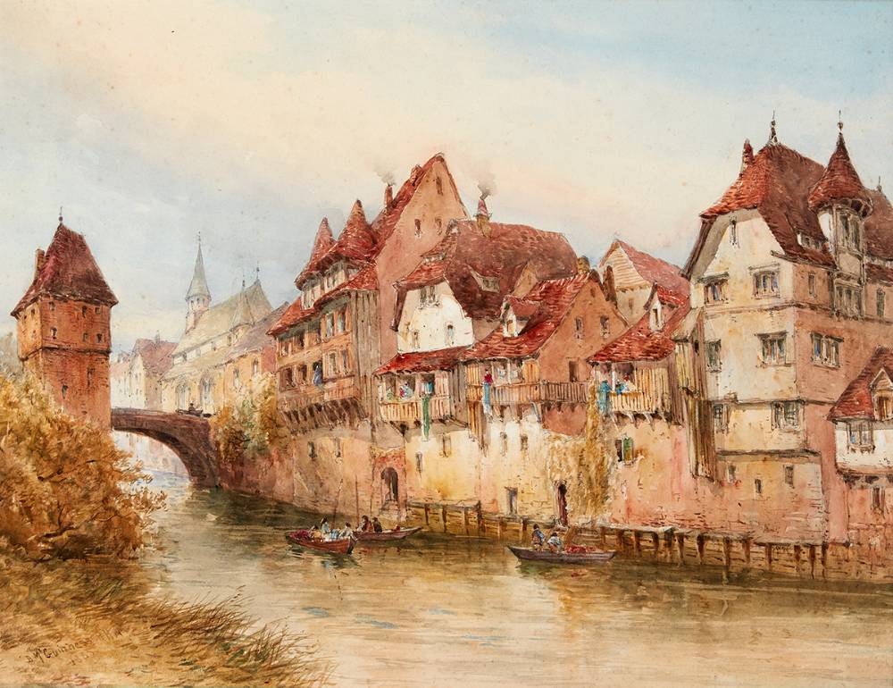 CONTINENTAL VILLAGE AND RIVER, 1885 by William Bingham McGuinness RHA (1849-1928) at Whyte's Auctions
