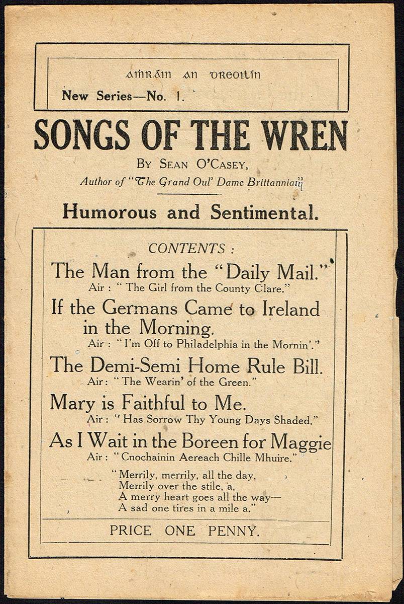 1918. Sean O'Casey - Songs of The Wren New Series - No. 1. at Whyte's Auctions