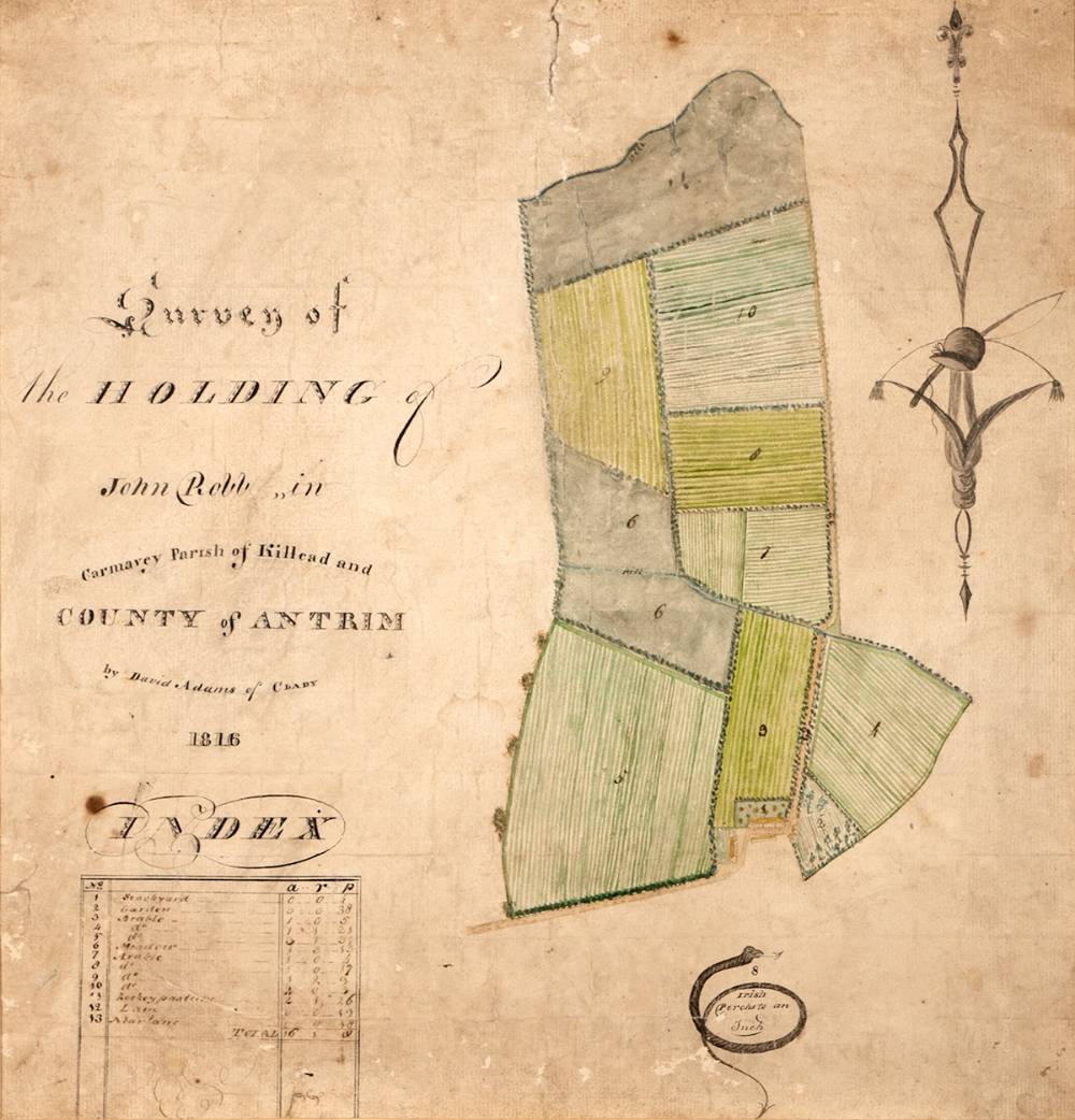 1816 Estate Map of 'the Holding' of John Robb in Carmavey Parish of Killead, County of Antrim. at Whyte's Auctions