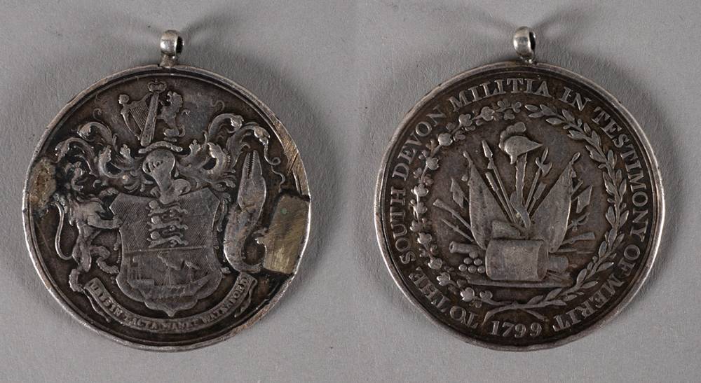 1799. The Great Rebellion. Silver medal to South Devon Militia for protecting Waterford from the rebels. at Whyte's Auctions