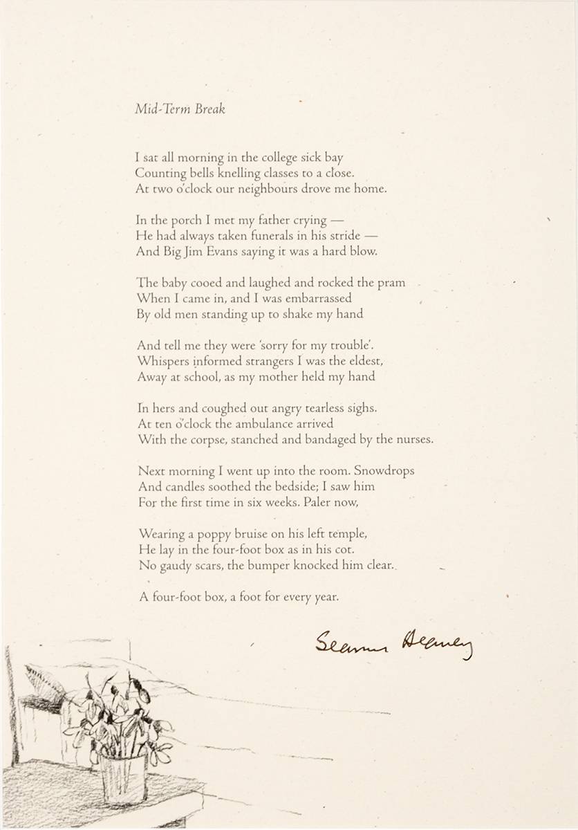 Seamus Heaney poem: Mid-Term Break, signed. at Whyte's Auctions