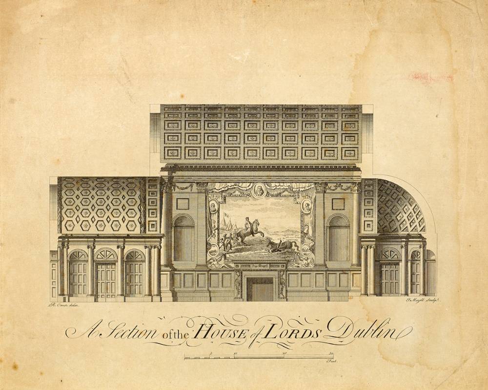 18th century drawing of The House of Lords Dublin by Peter Mazell, engraved by R. Omer at Whyte's Auctions