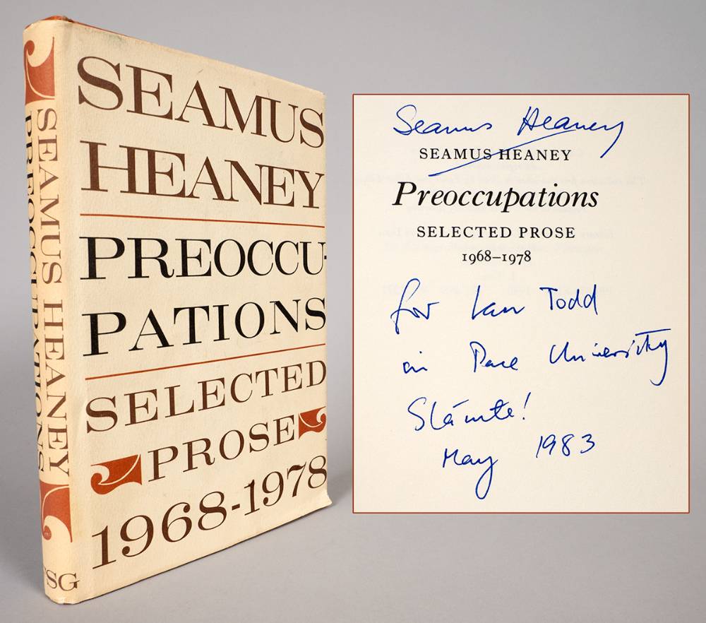 Heaney, Seamus. Preoccupations. Signed first American edition. at Whyte's Auctions