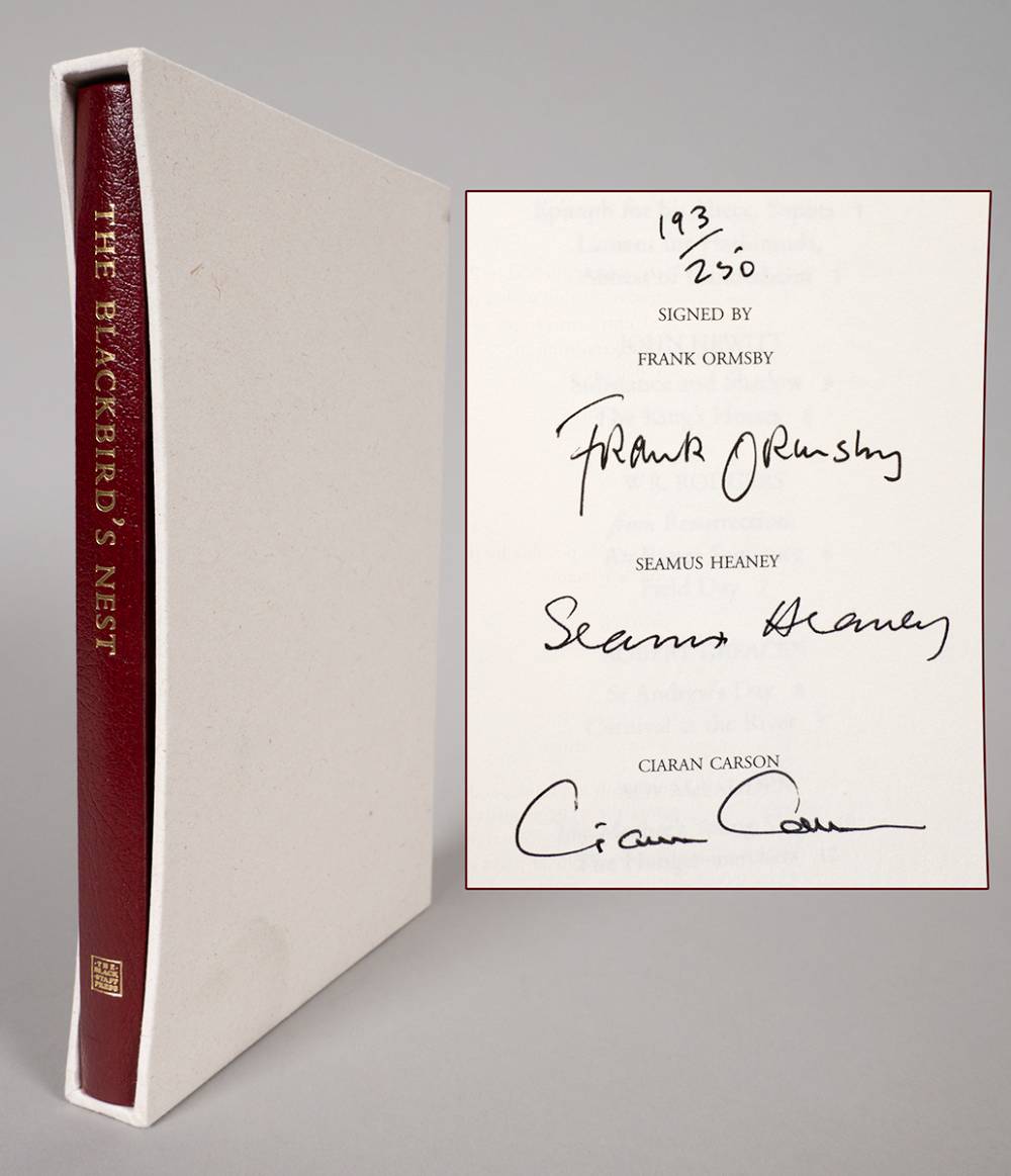 Heaney Seamus. Foreword to The Blackbird's Nest, An Anthology of Poetry from Queen's University Belfast. Signed first edition at Whyte's Auctions