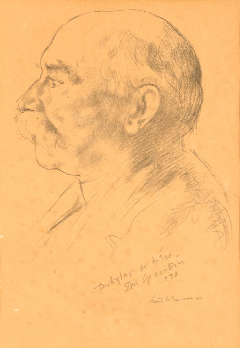 1938. Portrait of President Douglas Hyde by Sen O'Sullivan, print. at Whyte's Auctions