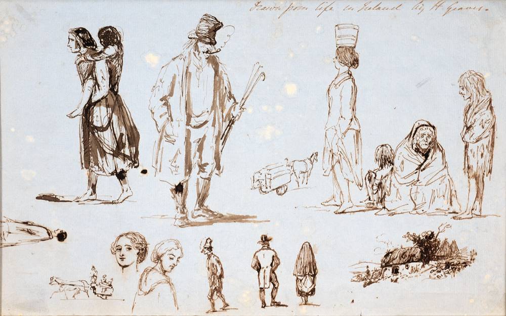 1848. 'Drawn from life in Ireland' ink drawing including Famine victims, by Henry Richard GRAVES (1818-1882) at Whyte's Auctions