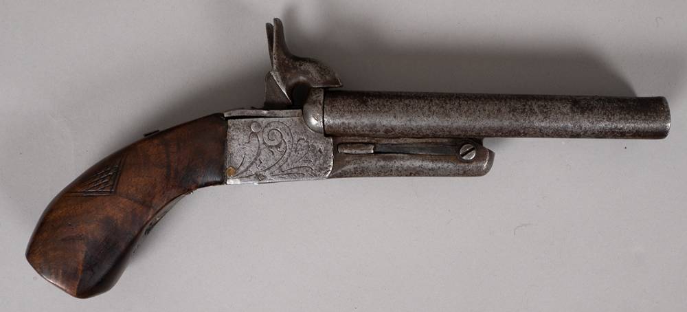 1917-21 War of Independence veteran's Spanish 19th century double-barrelled pinfire pistol. at Whyte's Auctions