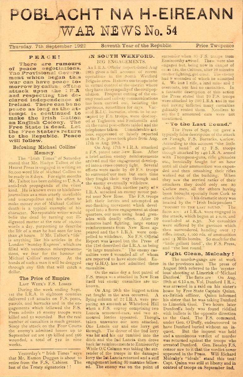 1922. Poblacht na hireann War News. (3) at Whyte's Auctions