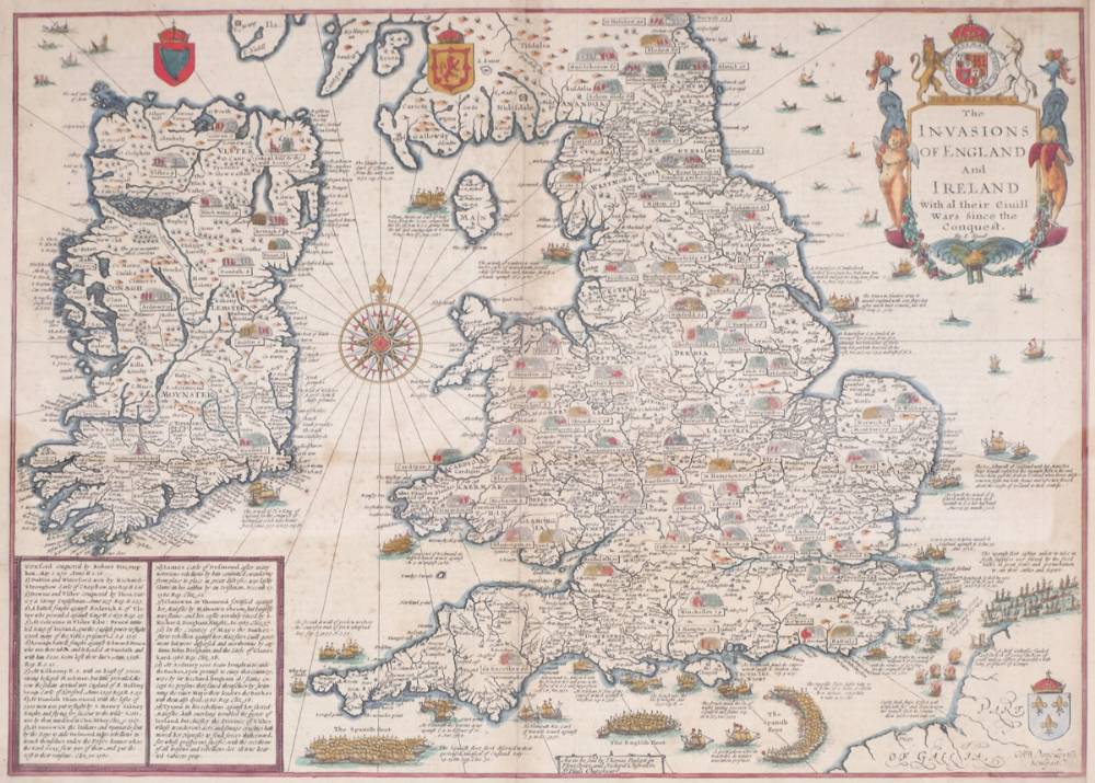 1676 The Invasions of England and Ireland 'With All Their Civil Wars Since The Conquest' map by John Speed (1552-1629). at Whyte's Auctions