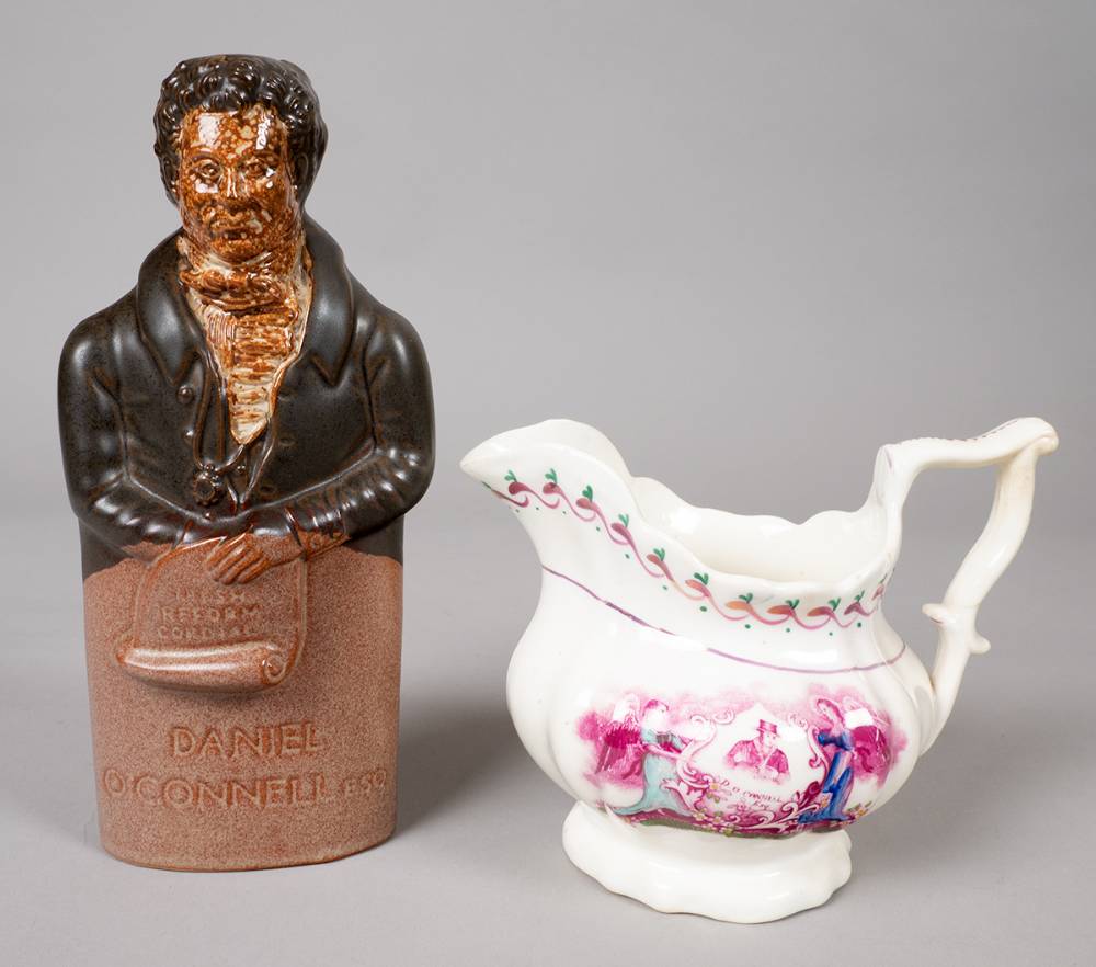 19th century. Daniel O'Connell commemorative jug and a reproduction of a cordial bottle. at Whyte's Auctions