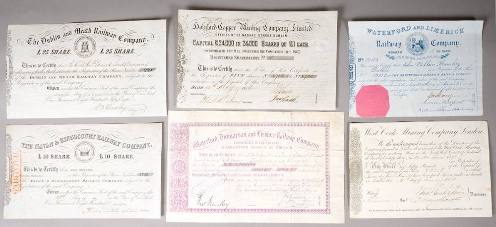 1833-1906 collection of share certificates etc. (10) at Whyte's Auctions