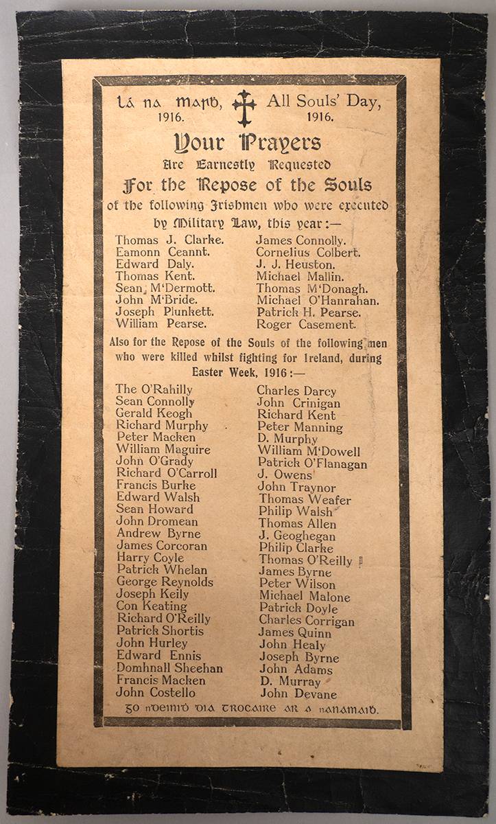 1916 (October 31). In Memoriam sheet for the Irish Volunteers and Citizen Army soldiers who were killed in the Rising at Whyte's Auctions