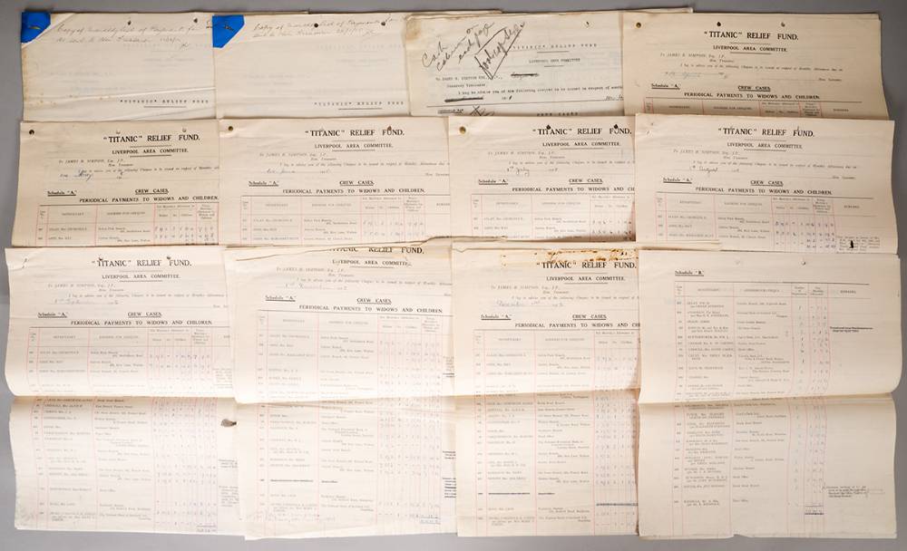 1912 (15 April). Titanic disaster. Relief Fund records of payments to dependents of victims. at Whyte's Auctions