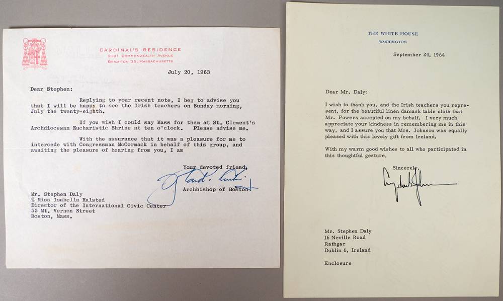 1964-1986 collection of signed letters from USA, including President Johnson, Vice President Bush, Cardinal Cushing etc. at Whyte's Auctions