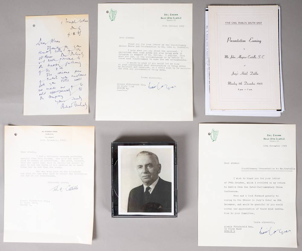 1969. Collection of Fine Gael autographs on various items. at Whyte's Auctions