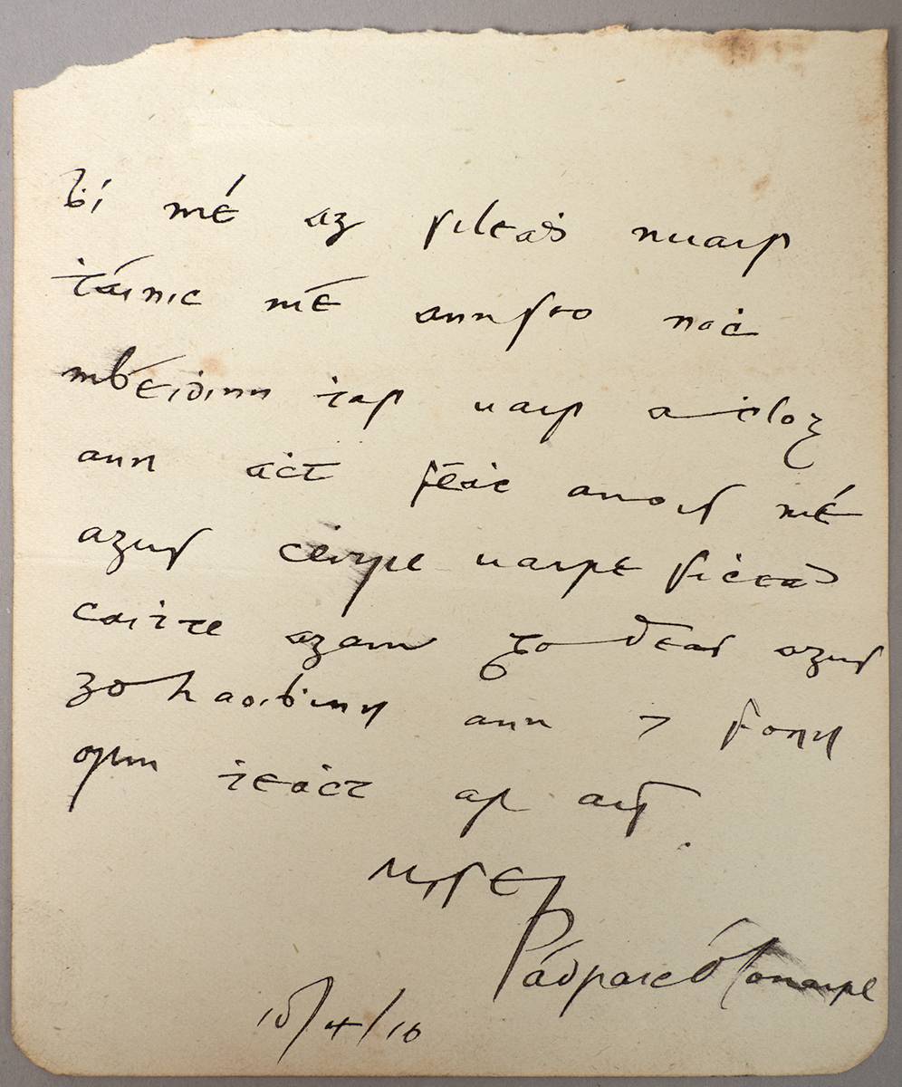 1916 (10 April) handwritten note by Pdraic  Conaire. at Whyte's Auctions