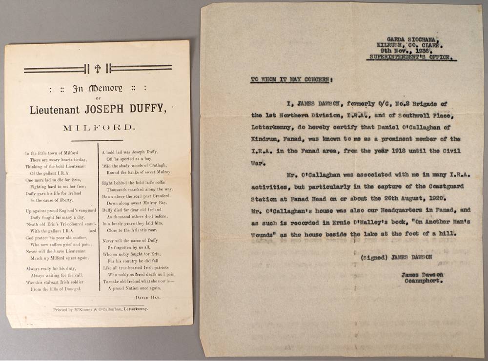 1922 (21 February) 'In Memory of Lieutenant Joseph Duffy, Milford' handbill. at Whyte's Auctions