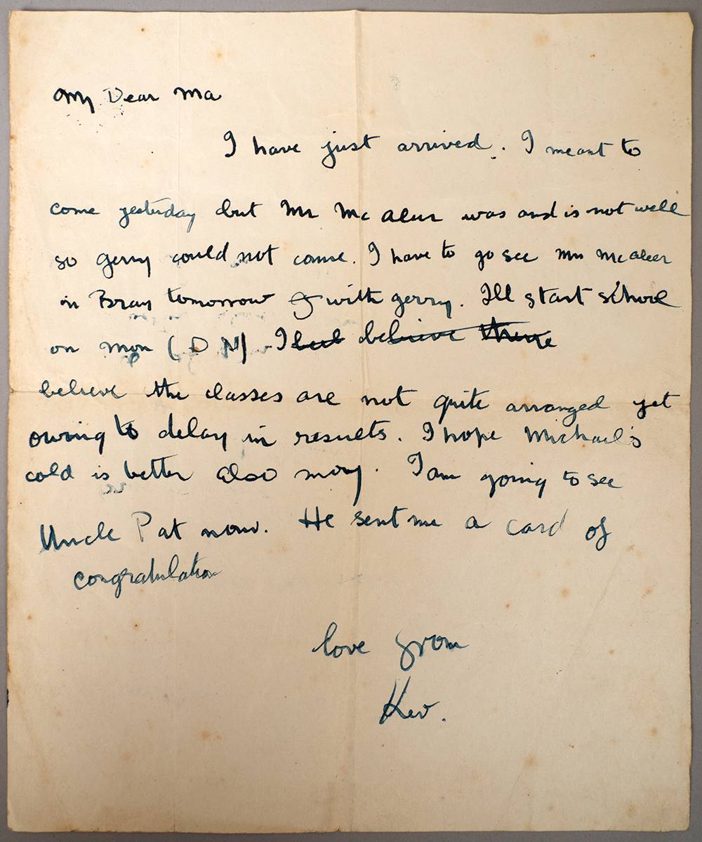1919 (September) letter from Kevin Barry to 'My Dear Ma' on his arrival in Dublin. at Whyte's Auctions