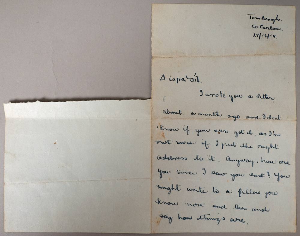 1919 (27 December) letter from Kevin Barry to his friend John B. 'Bapty' Maher. at Whyte's Auctions