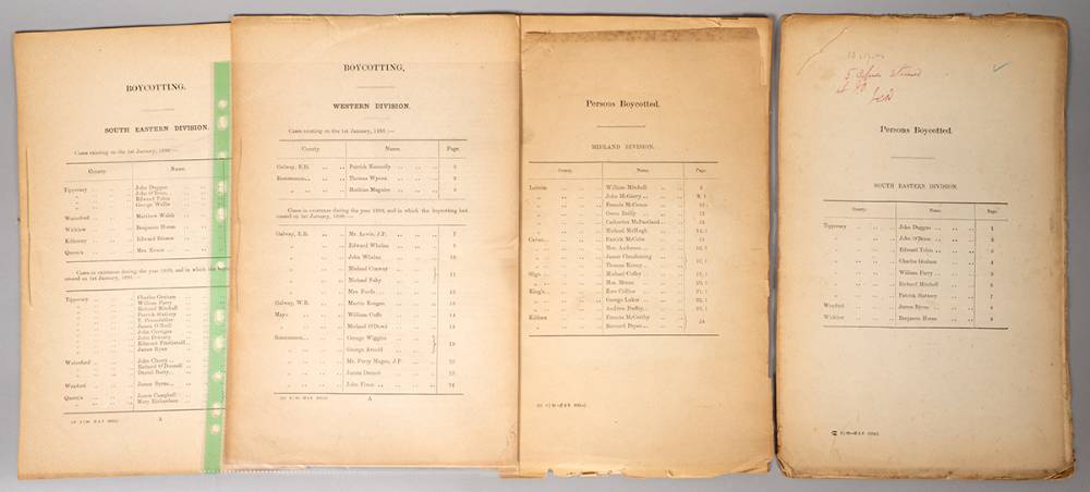 1890 Boycotting - Collection of reports on persons boycotted at Whyte's Auctions