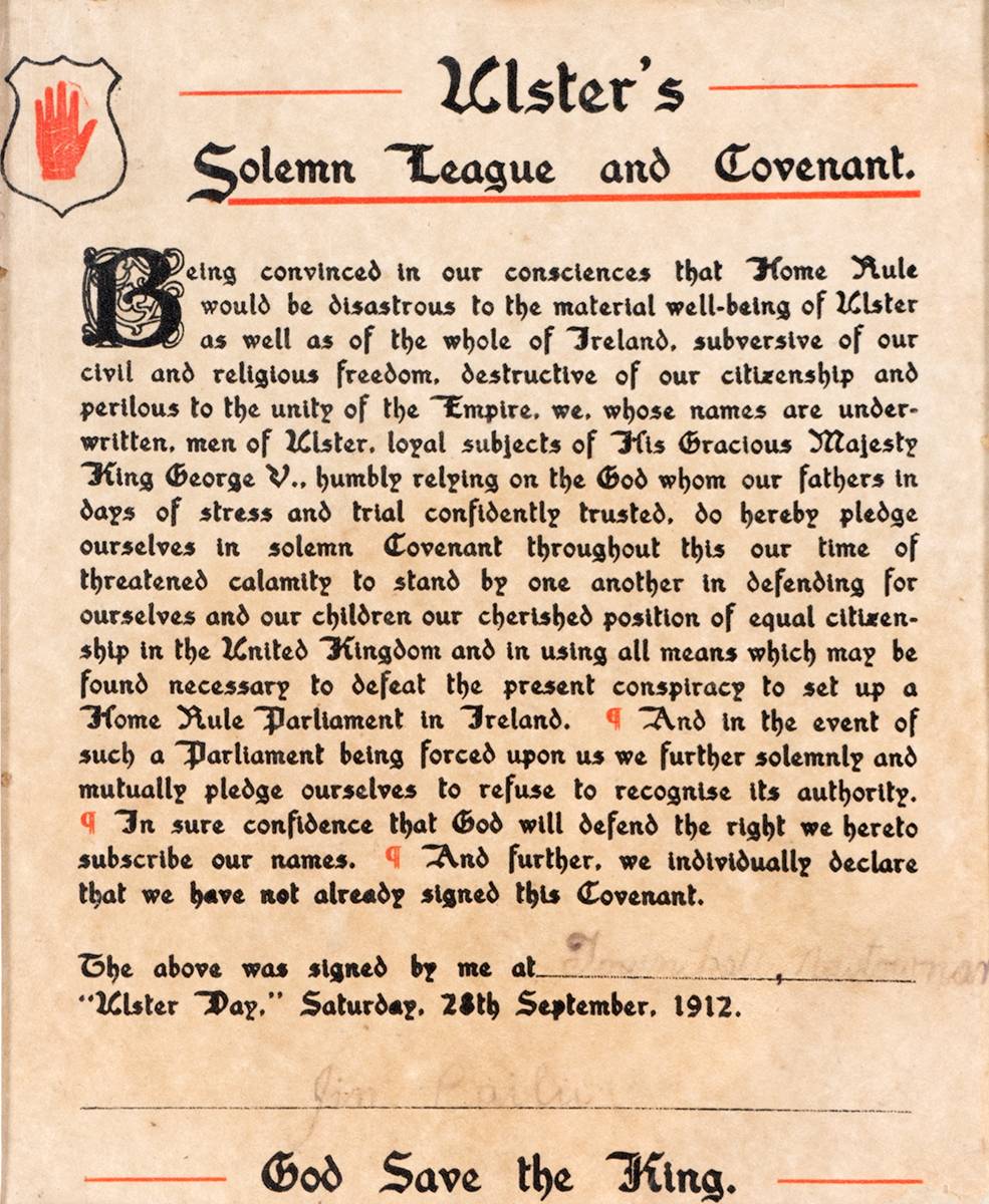 1912 (28 September) Ulster's Solemn League and Covenant and Ulster Women's Declaration. at Whyte's Auctions