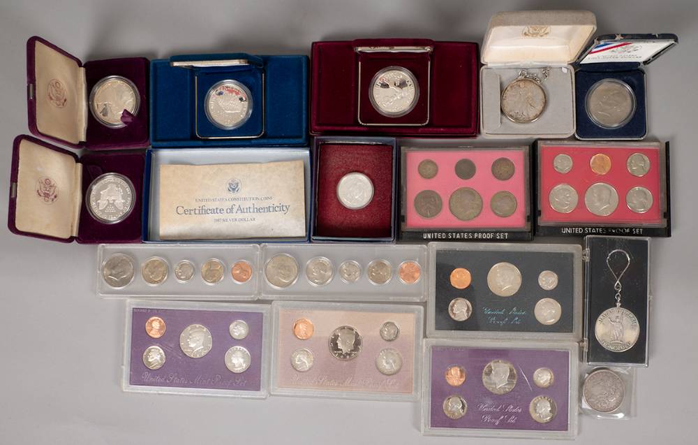 USA. Collection including silver dollars, mint proof sets etc. (17) at Whyte's Auctions