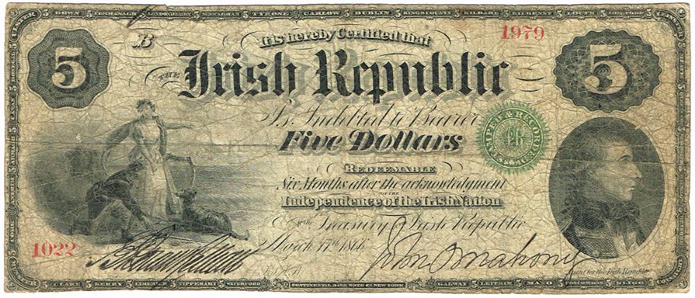 1866 Irish Republic Five Dollars Bond issued by the Fenian Brotherhood in the USA. at Whyte's Auctions