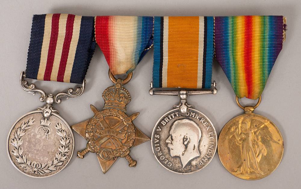 1914-1918 World War I Military Medal, 1914-15 Star, War Medal and Victory Medal to a Scottish Rifles soldier. at Whyte's Auctions
