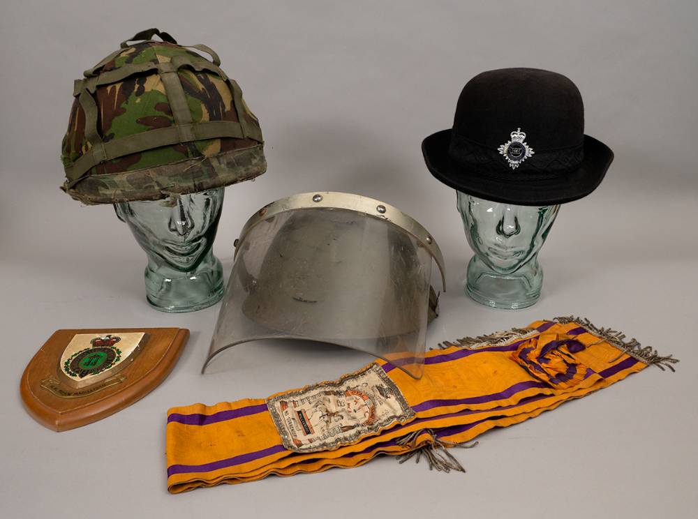 Northern Ireland collection of various including Army helmet, RUC Riot helmet, etc. (5 items) at Whyte's Auctions
