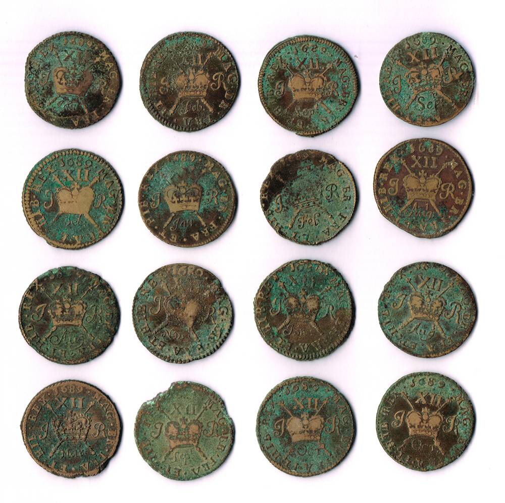 James II 'Gunmoney' shillings collection (16) at Whyte's Auctions