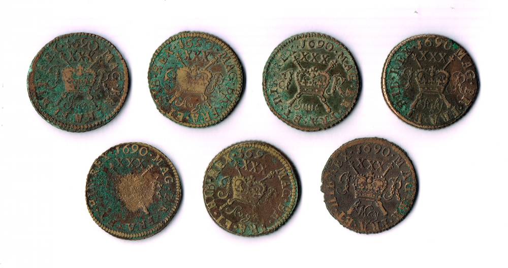 James II 'Gunmoney' small halfcrowns collection. (7) at Whyte's Auctions