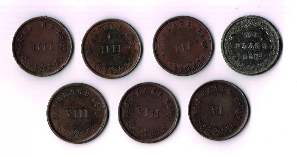 Truck tokens issued by M.J. Blake, Ballyglunin, Tuam, Co. Galway, collection (7) at Whyte's Auctions