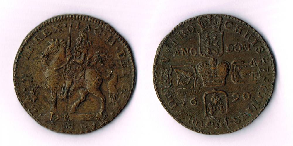 James II 'Gunmoney' crown, 1690 at Whyte's Auctions