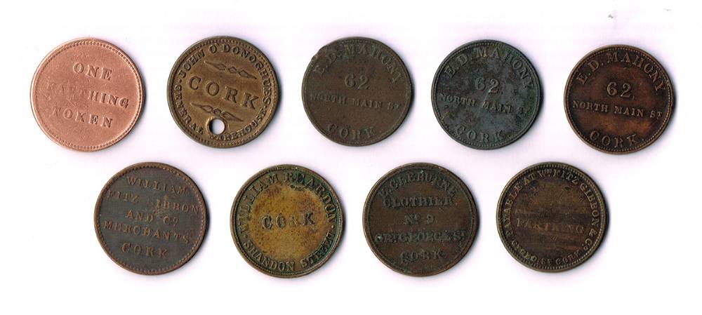 19th Century Cork farthing tokens collection (9) at Whyte's Auctions